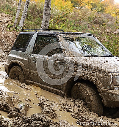 4x4 vehicle stuck Stock Photo