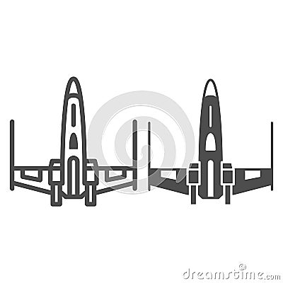 X wing x fighter line and solid icon, star wars concept, x wing starfighter vector sign on white background, outline Vector Illustration