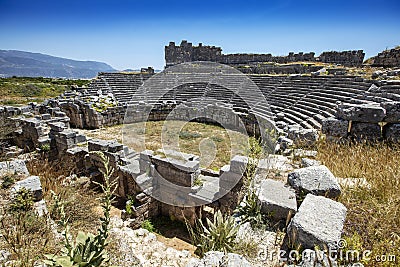 Xanthos Ancient City. Grave monument and the ruins of ancient city of Xanthos - Letoon Xantos, Xhantos, Xanths in Kas, Antalya/T Stock Photo