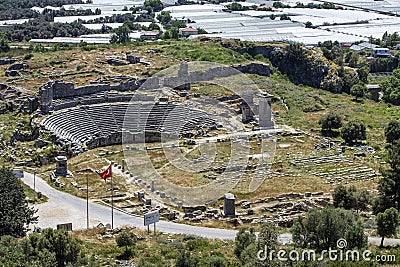Xanthos Ancient City. Grave monument and the ruins of ancient city of Xanthos - Letoon Xantos, Xhantos, Xanths in Kas, Antalya/T Editorial Stock Photo