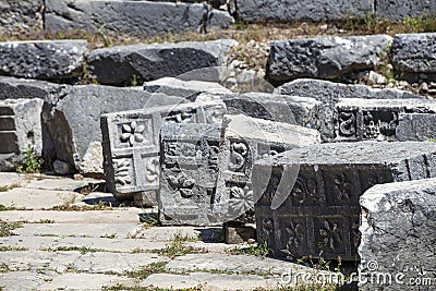 Xanthos Ancient City. Grave monument and the ruins of ancient city of Xanthos - Letoon Xantos, Xhantos, Xanths in Kas, Antalya/T Stock Photo