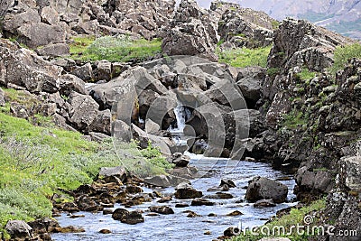 Öxarárfoss waterfalls-Thingvellir-Iceland Stock Photo