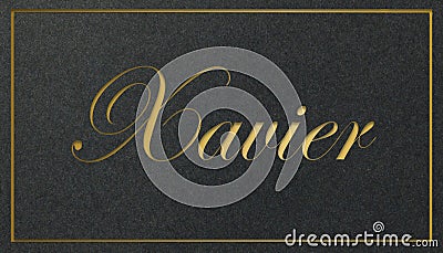 Xavier Name Card: Golden Shining Elegance Stock Photo