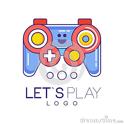 Xbox gamepad logo design in line style with red and blue fill. Wireless joystick for game console. Colorful vector Vector Illustration