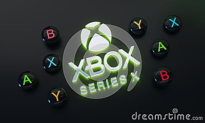 Xbox Series X Logo Glow Around Joystick Button on Dark Background Editorial Stock Photo