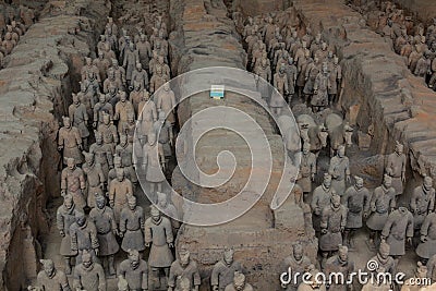 XI& x27;AN, CHINA - AUGUST 6, 2018: Rows of the Army of Terracotta Warriors near Xi& x27;an, Shaanxi province, Chi Editorial Stock Photo