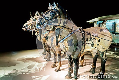 Qin Shi Huang tomb unearthed bronze chariot Editorial Stock Photo