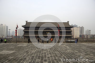 Ancient Wall tower Xi`an China Editorial Stock Photo