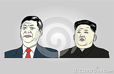 Xi Jinping and Kim Jong-un Illustration, Flat Design Vector Vector Illustration