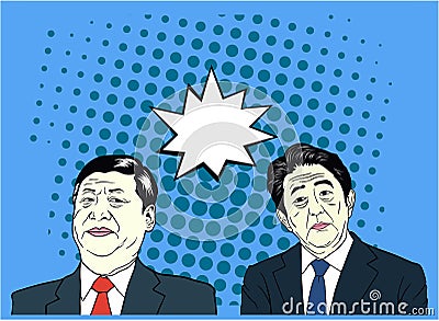 Xi Jinping And Shinzo Abe Pop Art, Flat Design, Vector Ilustration Vector Illustration