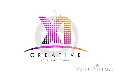 XI X I Letter Logo Design with Magenta Dots and Swoosh Vector Illustration
