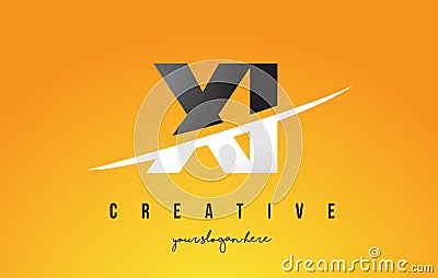 XI X I Letter Modern Logo Design with Yellow Background and Swoosh. Vector Illustration