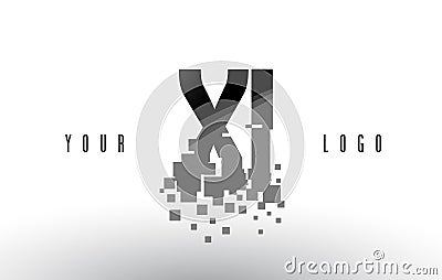 XI X I Pixel Letter Logo with Digital Shattered Black Squares Vector Illustration