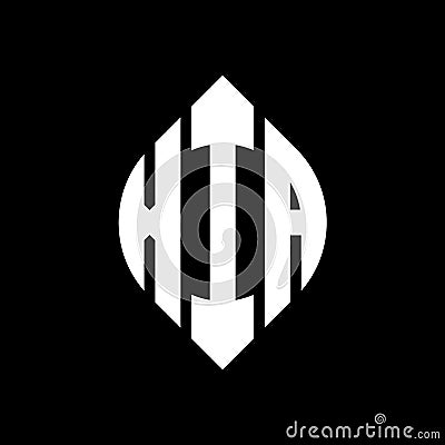XIA circle letter logo design with circle and ellipse shape. XIA ellipse letters with typographic style. The three initials form a Vector Illustration