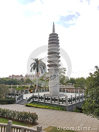 Xiamen, China, Nov 21, 2019 : Stone pagoda of Nanputuo temple with blue sky Editorial Stock Photo