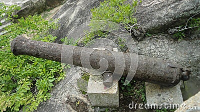 Abundant cast iron cannon at Hulishan Cannon Fort in China Editorial Stock Photo