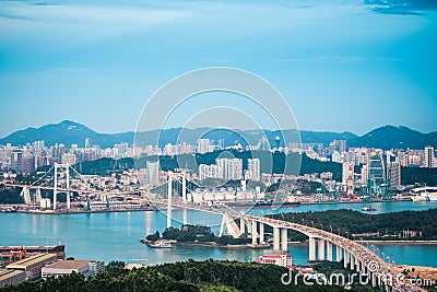 Xiamen haicang bridge in nightfall Editorial Stock Photo