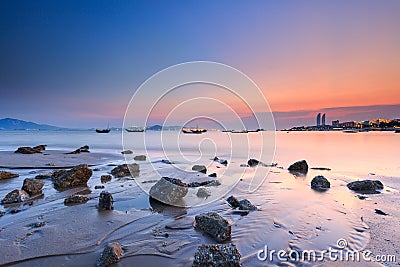 Xiamen Huandao Road Seascape Sunset, China Stock Photo