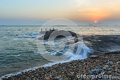 Xiamen Huandao Road Seascape Sunset Stock Photo