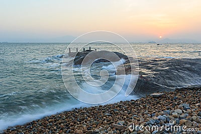 Xiamen Huandao Road Seascape Sunset Stock Photo