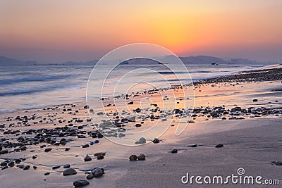 Xiamen Huandao Road Seascape Sunset Stock Photo