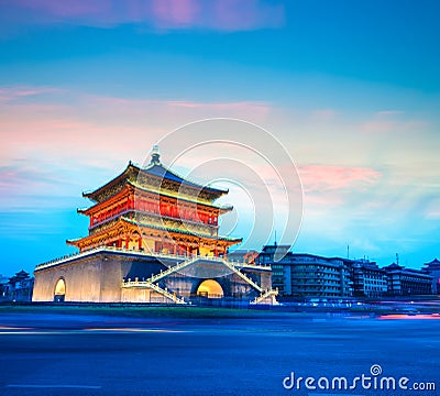 Xian bell tower in nightfall Stock Photo