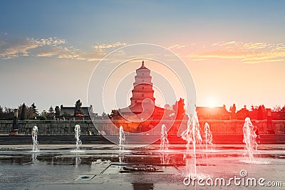 Xian big wild goose pagoda at dusk Stock Photo