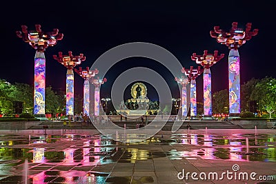 Xian, China - May 18, 2018: Monument in park at residential area Editorial Stock Photo