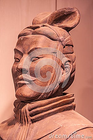Officer head side closeup at Terracotta Army museum, Xian, China Editorial Stock Photo