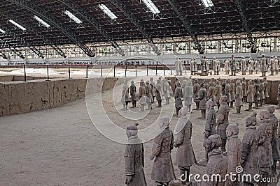 Xian China-Terracotta Army Soldiers Horses repair work area Editorial Stock Photo