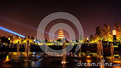 Xian at night,giant wild goose pagoda. Stock Photo