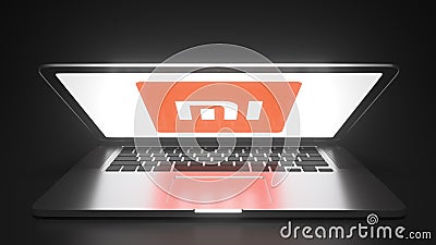 XIAOMI logo on the display of a portable computer, editorial conceptual 3d rendering Editorial Stock Photo