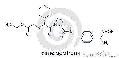 Ximelagatran anticoagulant drug molecule direct thrombin inhibitor. Skeletal formula. Vector Illustration
