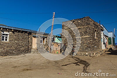 XINALIQ, AZERBAIJAN - JUNE 14, 2018: View of Xinaliq Khinalug village, Azerbaij Editorial Stock Photo