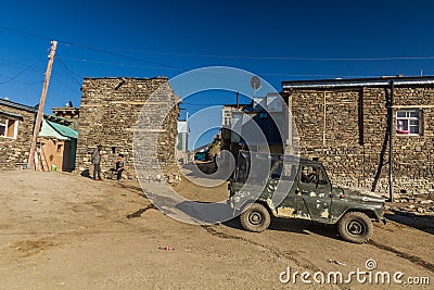 XINALIQ, AZERBAIJAN - JUNE 14, 2018: View of Xinaliq Khinalug village, Azerbaij Editorial Stock Photo