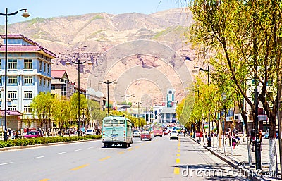 Xining scene. Street in front of the railway station Editorial Stock Photo