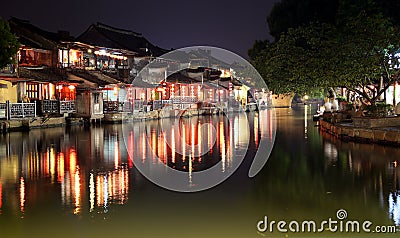 The scene of the night in Xitang ancient town, Zhejiang Province, China Stock Photo