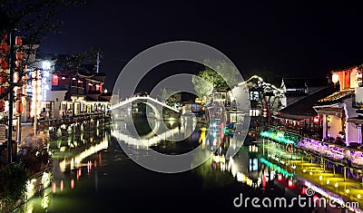 The scene of the night in Xitang ancient town, Zhejiang Province, China Stock Photo