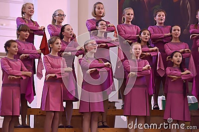 The XIV International Festival of Choral Art Singing World. Cathedral of Saints Peter and Paul Editorial Stock Photo