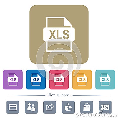 XLS file format flat icons on color rounded square backgrounds Stock Photo