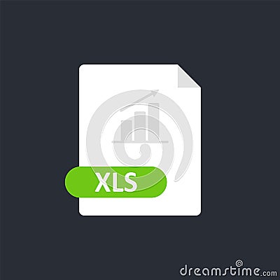 Xls file icon. Excel Spreadsheet format file icon. Graph icon. Vector Vector Illustration