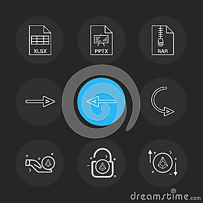 xlsx , excel , pptx , power point , rar , compressed file , lef Vector Illustration