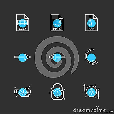 xlsx , excel , pptx , power point , rar , compressed file , lef Vector Illustration