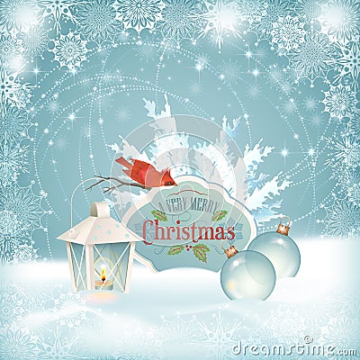 Xmas Bird Lantern Christmas Balls Background Vector Illustration