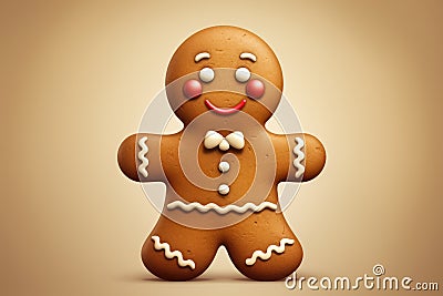 Xmas cookie gingerbread decorated glaze on brown background. Generative AI Stock Photo