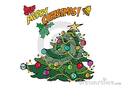 Colorful Chirstmas Tree with title Vector Illustration