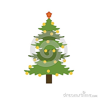 Xmas fir tree icon, flat style Vector Illustration