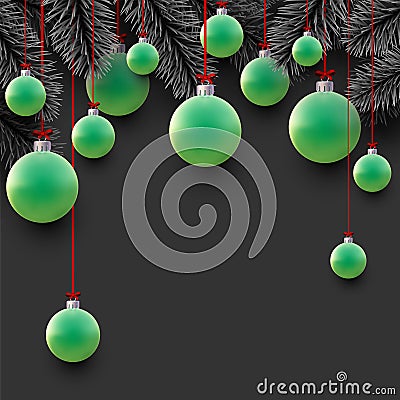 Xmas green baubles and spruce branches Vector Illustration