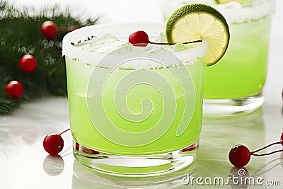 Xmas Grinch Punch. Close up. Copy space. Generative AI. Stock Photo