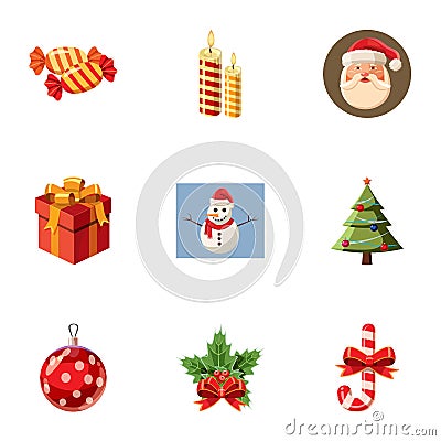 Xmas icons set, cartoon style Vector Illustration